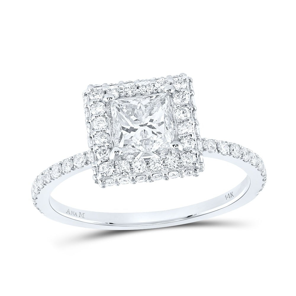 14K White Gold Princess Diamond Engagement Single Halo Ring 1 5/8 Cttw - Splendid Jewellery