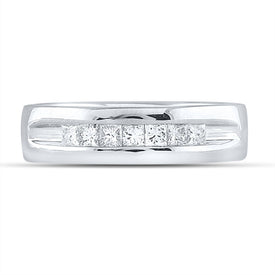 14K White Gold Princess Diamond Men's Princess Single Row Channel Set Wedding Band 1/2 Cttw - Splendid Jewellery