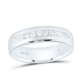 14K White Gold Princess Diamond Men's Princess Single Row Channel Set Wedding Band 1/2 Cttw - Splendid Jewellery