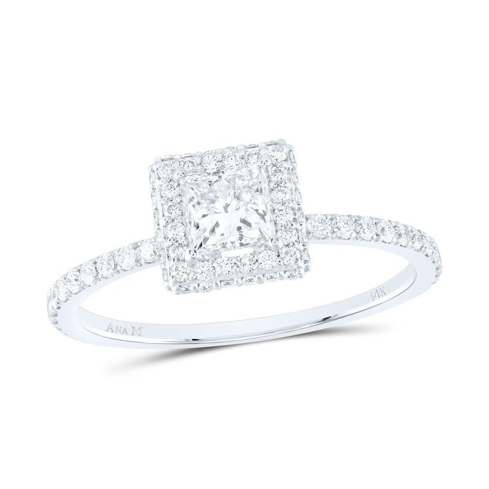 14K White Gold Princess Diamond Single Halo Engagement Ring 7/8 Cttw - Splendid Jewellery