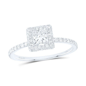 14K White Gold Princess Diamond Single Halo Engagement Ring 7/8 Cttw - Splendid Jewellery