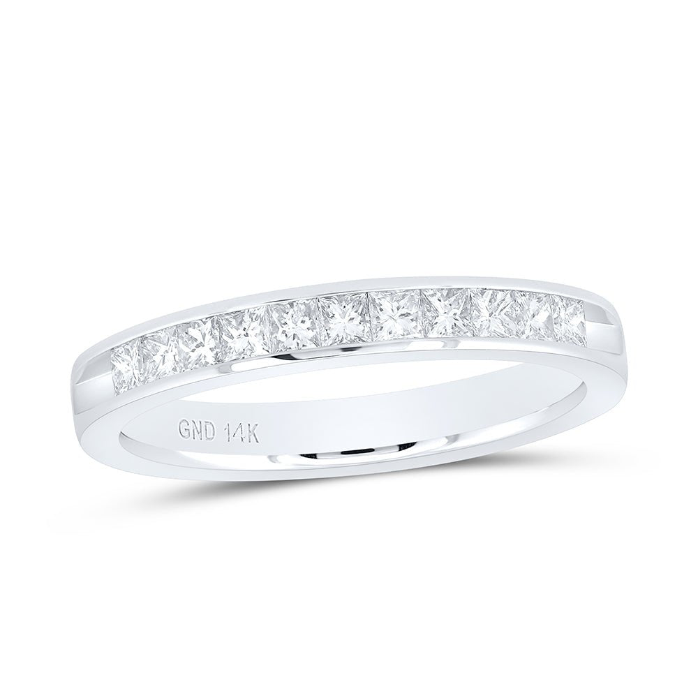 14K White Gold Princess Diamond Single Row Wedding Band 1/2 Cttw - Splendid Jewellery