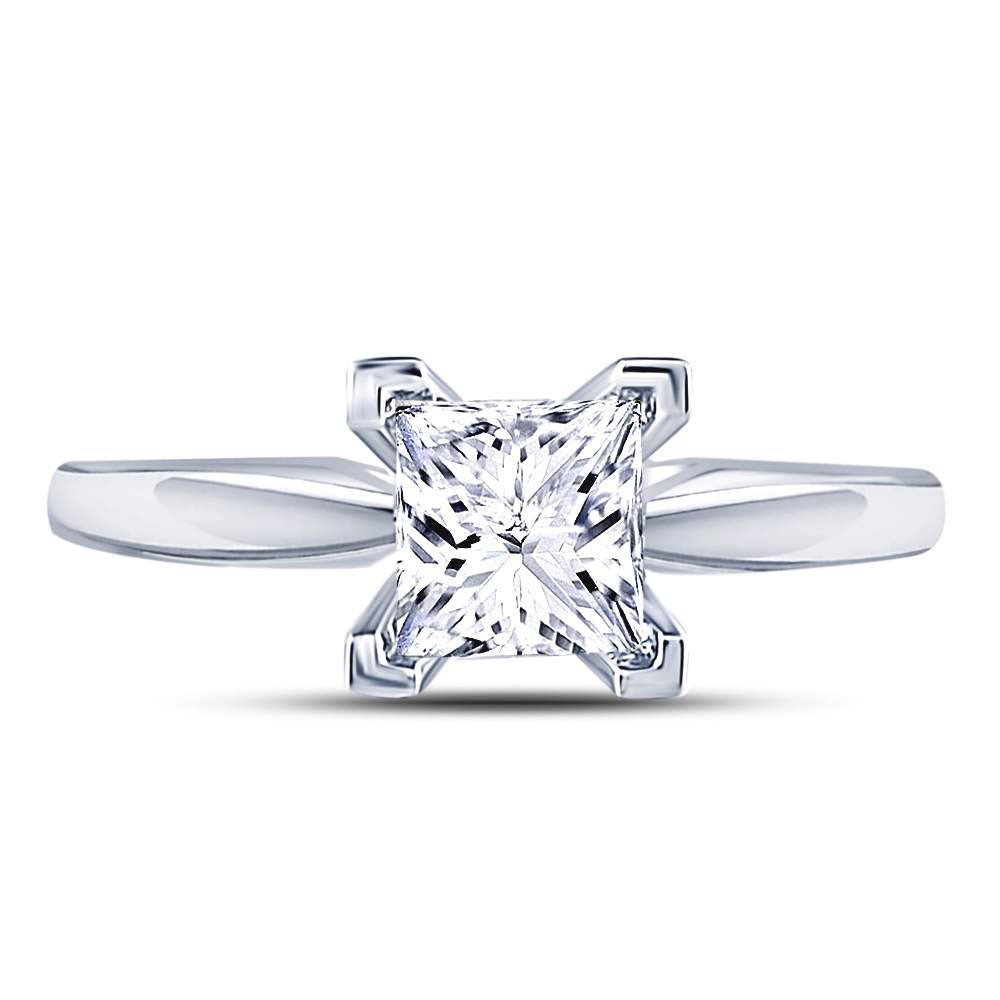 14K White Gold Princess Diamond Solitaire Certified Bridal Wedding Engagement Ring 1 Cttw - Splendid Jewellery