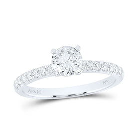14K White Gold Round Diamond Engagement Ring 1 Cttw - Splendid Jewellery