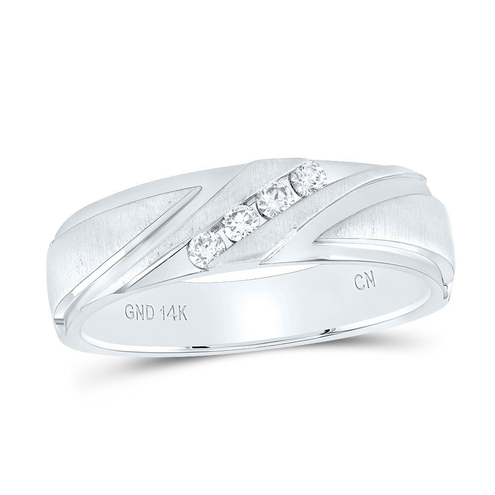 14K White Gold Round Diamond Men's Band 1/6 Cttw - Splendid Jewellery