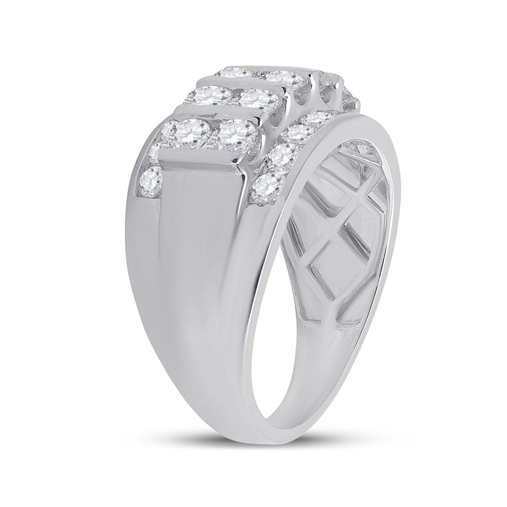 14K White Gold Round Diamond Mens Channel - Set Band Ring 3 Cttw - Splendid Jewellery