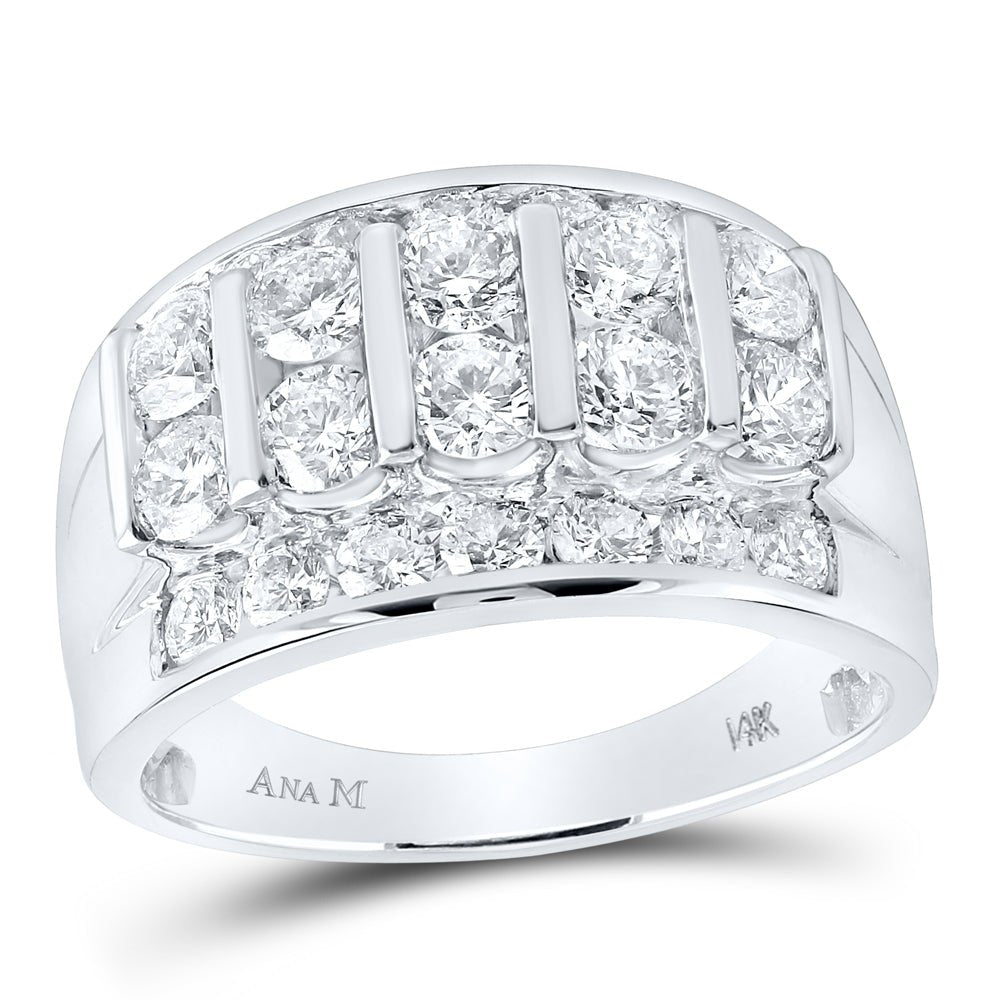 14K White Gold Round Diamond Mens Channel - Set Band Ring 3 Cttw - Splendid Jewellery