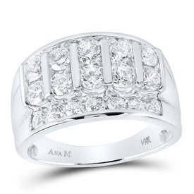 14K White Gold Round Diamond Mens Channel - Set Band Ring 3 Cttw - Splendid Jewellery