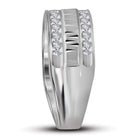 14K White Gold Round Diamond Men's Channel Set Grecco Textured Double Row Wedding Band Ring 1 Cttw - Splendid Jewellery