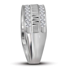 Load image into Gallery viewer, 14K White Gold Round Diamond Men's Channel Set Grecco Textured Double Row Wedding Band Ring 1 Cttw - Splendid Jewellery