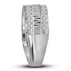 14K White Gold Round Diamond Men's Channel Set Grecco Textured Double Row Wedding Band Ring 1 Cttw - Splendid Jewellery