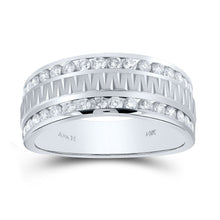 Load image into Gallery viewer, 14K White Gold Round Diamond Men's Channel Set Grecco Textured Double Row Wedding Band Ring 1 Cttw - Splendid Jewellery