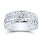 14K White Gold Round Diamond Men's Channel Set Grecco Textured Double Row Wedding Band Ring 1 Cttw - Splendid Jewellery