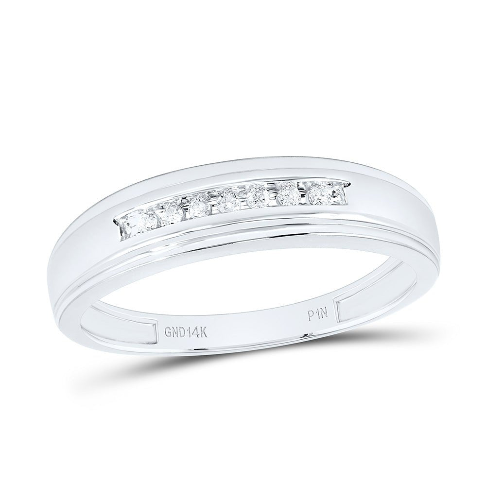 14K White Gold Round Diamond Men's Channel Set Wedding Anniversary Band Ring 1/12 Cttw - Splendid Jewellery