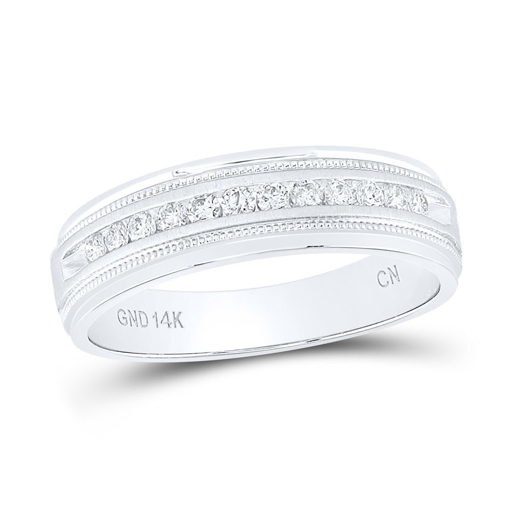 14K White Gold Round Diamond Men's Comfort Fit Wedding Anniversary Band 1/4 Cttw - Splendid Jewellery