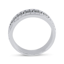 Load image into Gallery viewer, 14K White Gold Round Diamond Men's Double Row Grecco Greek Key Wedding Band 1 Cttw - Splendid Jewellery