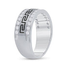 14K White Gold Round Diamond Men's Double Row Grecco Greek Key Wedding Band 1 Cttw - Splendid Jewellery