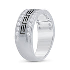 14K White Gold Round Diamond Men's Double Row Grecco Greek Key Wedding Band 1 Cttw - Splendid Jewellery
