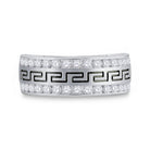 14K White Gold Round Diamond Men's Double Row Grecco Greek Key Wedding Band 1 Cttw - Splendid Jewellery