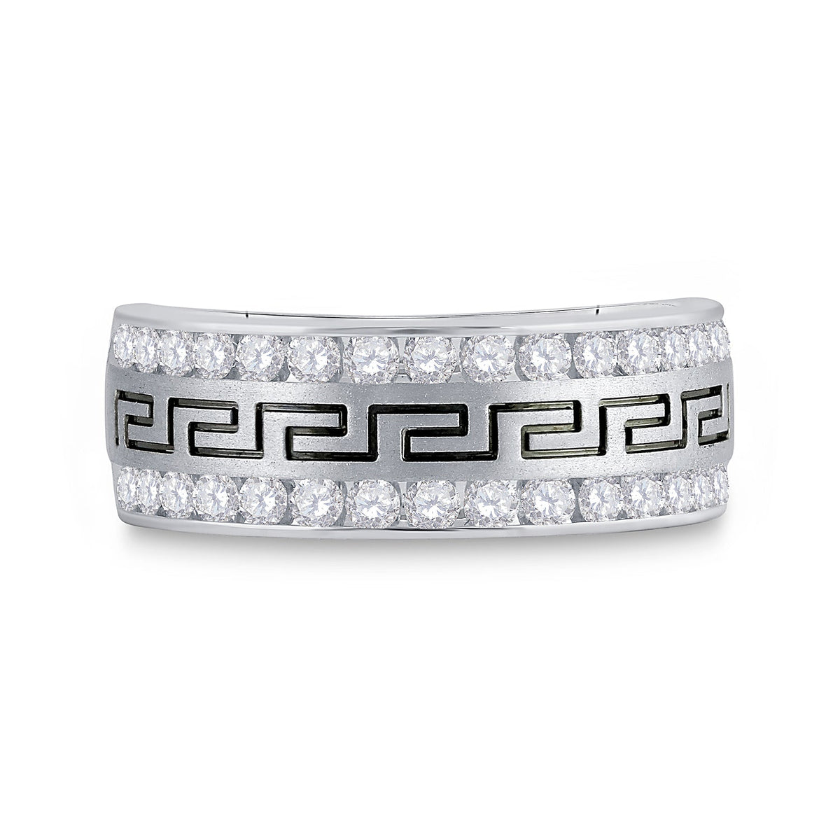 14K White Gold Round Diamond Men's Double Row Grecco Greek Key Wedding Band 1 Cttw - Splendid Jewellery