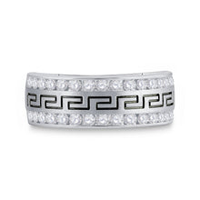Load image into Gallery viewer, 14K White Gold Round Diamond Men's Double Row Grecco Greek Key Wedding Band 1 Cttw - Splendid Jewellery