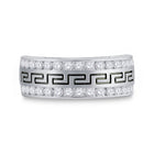 14K White Gold Round Diamond Men's Double Row Grecco Greek Key Wedding Band 1 Cttw - Splendid Jewellery