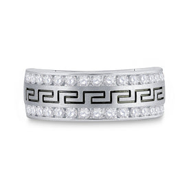 14K White Gold Round Diamond Men's Double Row Grecco Greek Key Wedding Band 1 Cttw - Splendid Jewellery