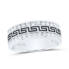 14K White Gold Round Diamond Men's Double Row Grecco Greek Key Wedding Band 1 Cttw - Splendid Jewellery