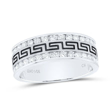 Load image into Gallery viewer, 14K White Gold Round Diamond Men's Double Row Grecco Greek Key Wedding Band 1 Cttw - Splendid Jewellery