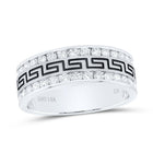 14K White Gold Round Diamond Men's Double Row Grecco Greek Key Wedding Band 1 Cttw - Splendid Jewellery