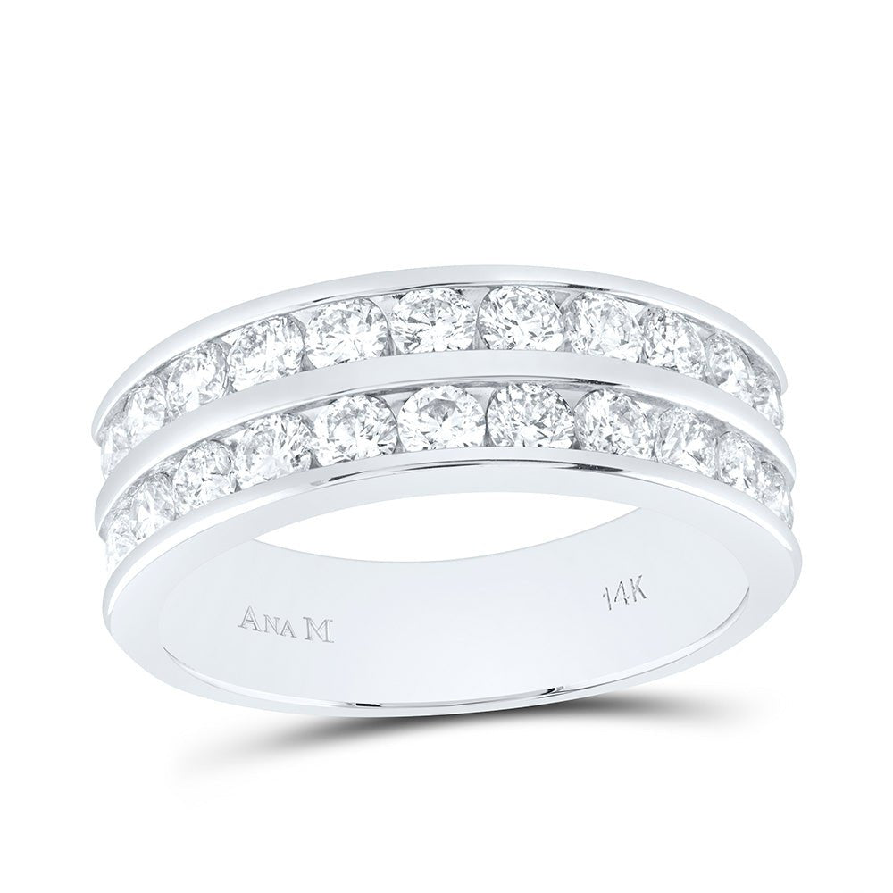 14K White Gold Round Diamond Men's Double Row Wedding Band Ring 2 Cttw - Splendid Jewellery