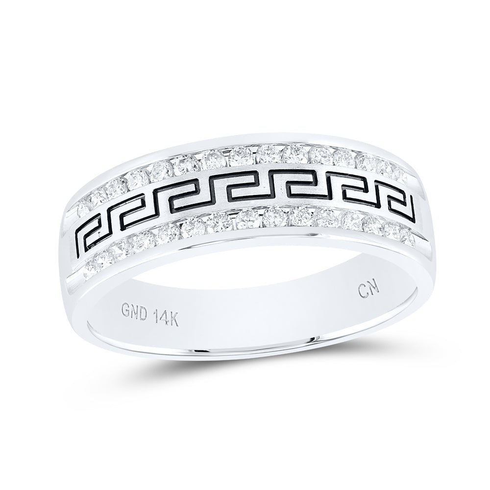 14K White Gold Round Diamond Men's Grecco Wedding Anniversary Band 1/2 Cttw - Splendid Jewellery