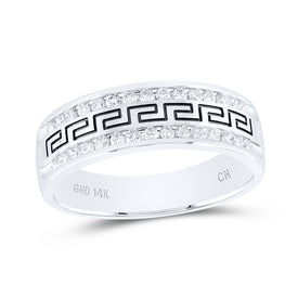 14K White Gold Round Diamond Men's Grecco Wedding Anniversary Band 1/2 Cttw - Splendid Jewellery