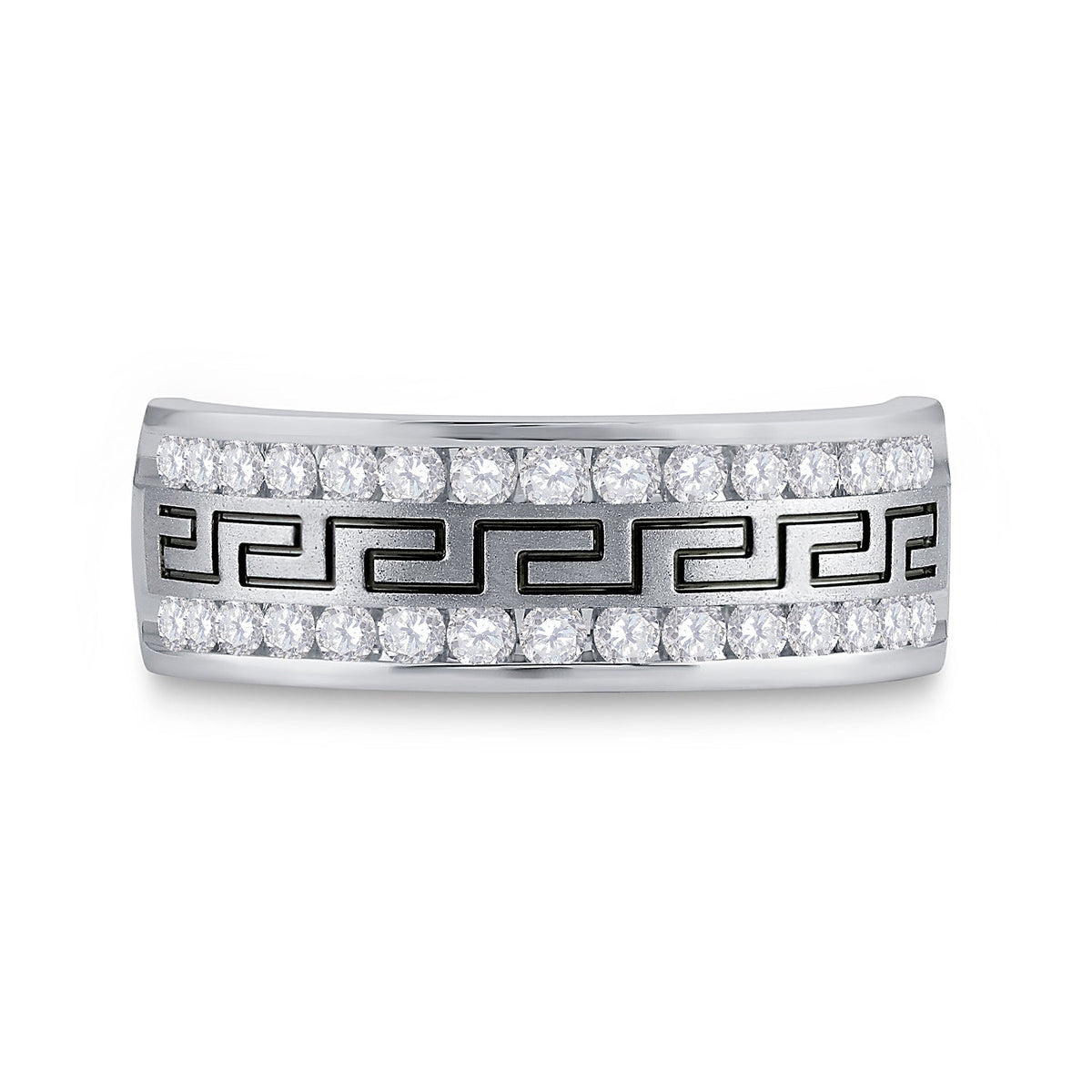 14K White Gold Round Diamond Men's Grecco Wedding Anniversary Band 3/4 Cttw - Splendid Jewellery