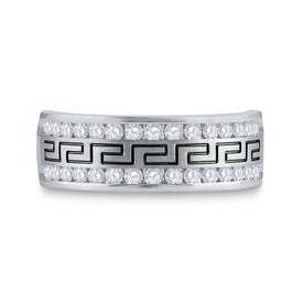 14K White Gold Round Diamond Men's Grecco Wedding Anniversary Band 3/4 Cttw - Splendid Jewellery
