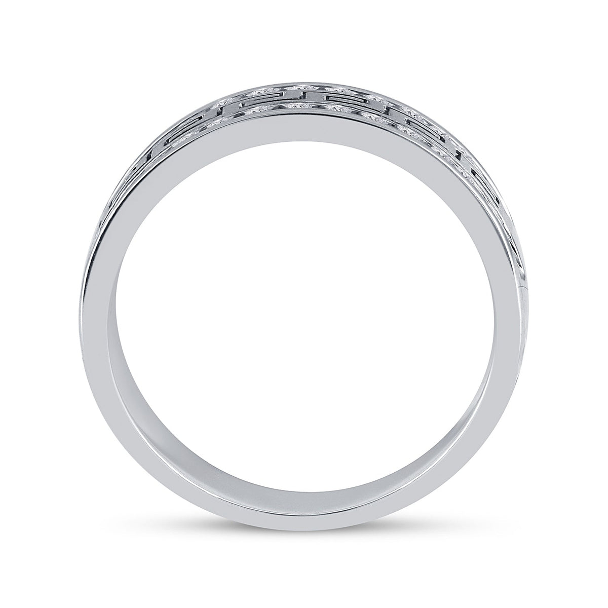 14K White Gold Round Diamond Men's Grecco Wedding Anniversary Band 3/4 Cttw - Splendid Jewellery