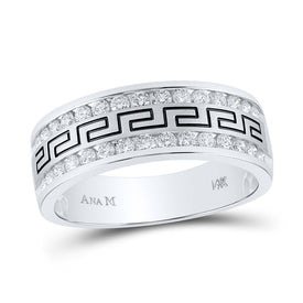 14K White Gold Round Diamond Men's Grecco Wedding Anniversary Band 3/4 Cttw - Splendid Jewellery