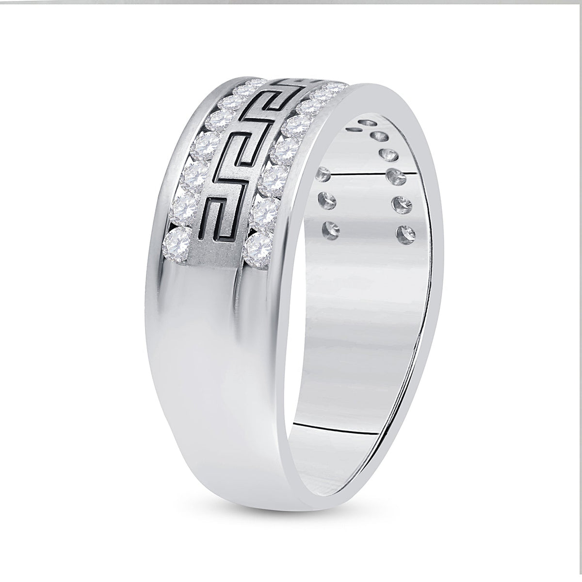 14K White Gold Round Diamond Men's Grecco Wedding Anniversary Band 3/4 Cttw - Splendid Jewellery