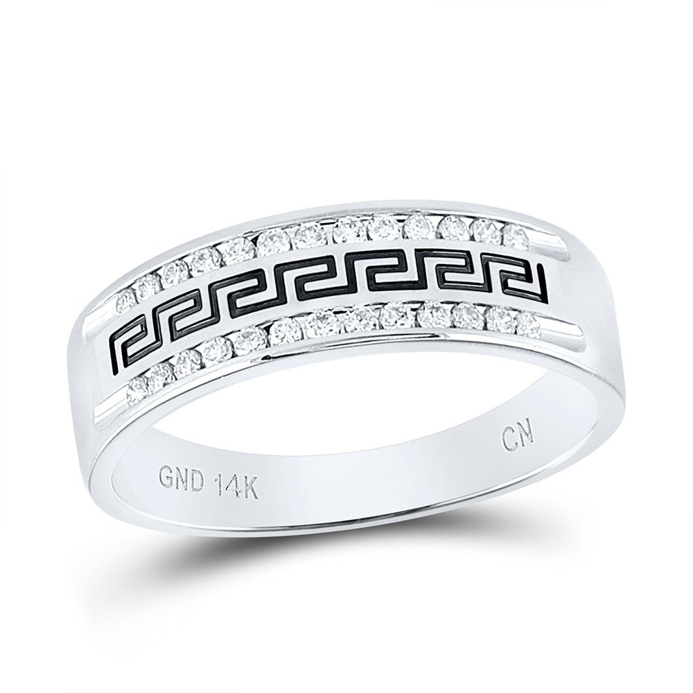 14K White Gold Round Diamond Men's Grecco Wedding Band Ring 1/4 Cttw - Splendid Jewellery
