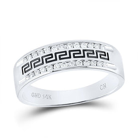 14K White Gold Round Diamond Men's Grecco Wedding Band Ring 1/4 Cttw - Splendid Jewellery