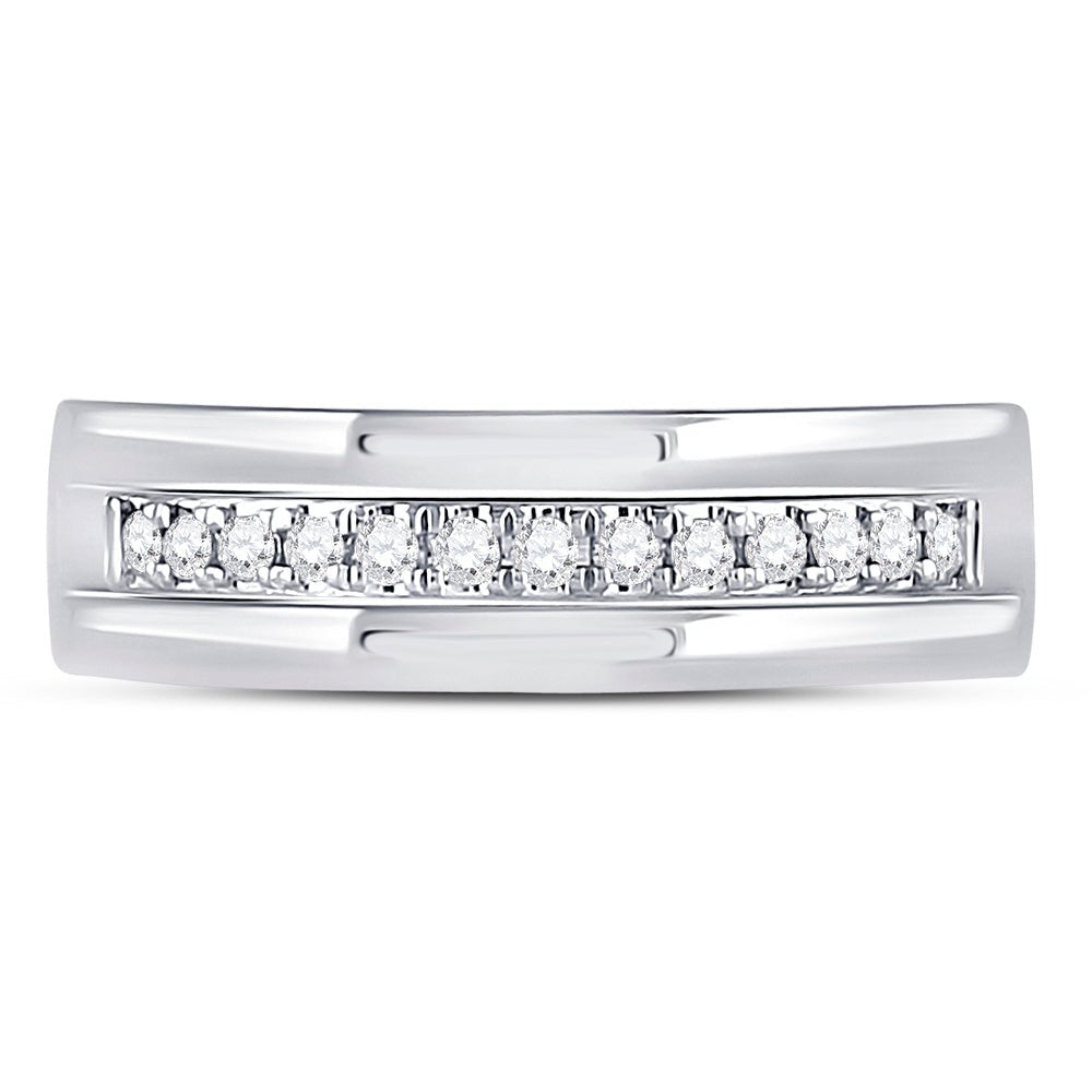 14K White Gold Round Diamond Men's Machine Set Wedding Band Ring 1/5 Cttw - Splendid Jewellery