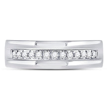 Load image into Gallery viewer, 14K White Gold Round Diamond Men's Machine Set Wedding Band Ring 1/5 Cttw - Splendid Jewellery