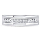 14K White Gold Round Diamond Men's Machine Set Wedding Band Ring 1/5 Cttw - Splendid Jewellery