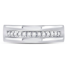 14K White Gold Round Diamond Men's Machine Set Wedding Band Ring 1/5 Cttw - Splendid Jewellery