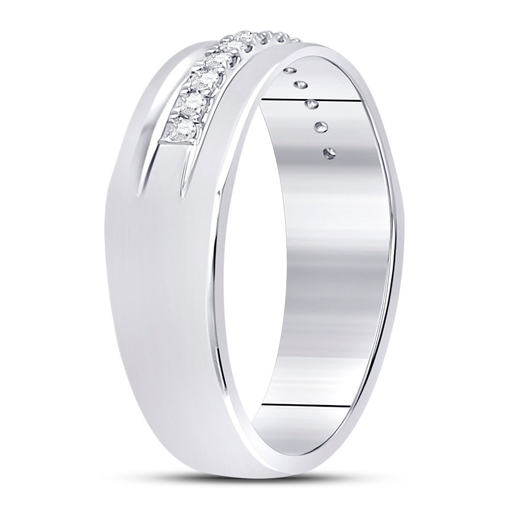 14K White Gold Round Diamond Men's Machine Set Wedding Band Ring 1/5 Cttw - Splendid Jewellery