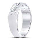 14K White Gold Round Diamond Men's Machine Set Wedding Band Ring 1/5 Cttw - Splendid Jewellery