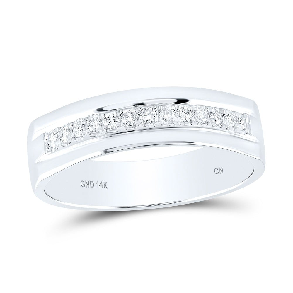 14K White Gold Round Diamond Men's Machine Set Wedding Band Ring 1/5 Cttw - Splendid Jewellery