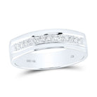 14K White Gold Round Diamond Men's Machine Set Wedding Band Ring 1/5 Cttw - Splendid Jewellery