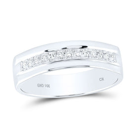 14K White Gold Round Diamond Men's Machine Set Wedding Band Ring 1/5 Cttw - Splendid Jewellery