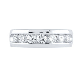 14K White Gold Round Diamond Men's Machine Set Wedding Channel Band Ring 1 1 1/2 Cttw - Splendid Jewellery